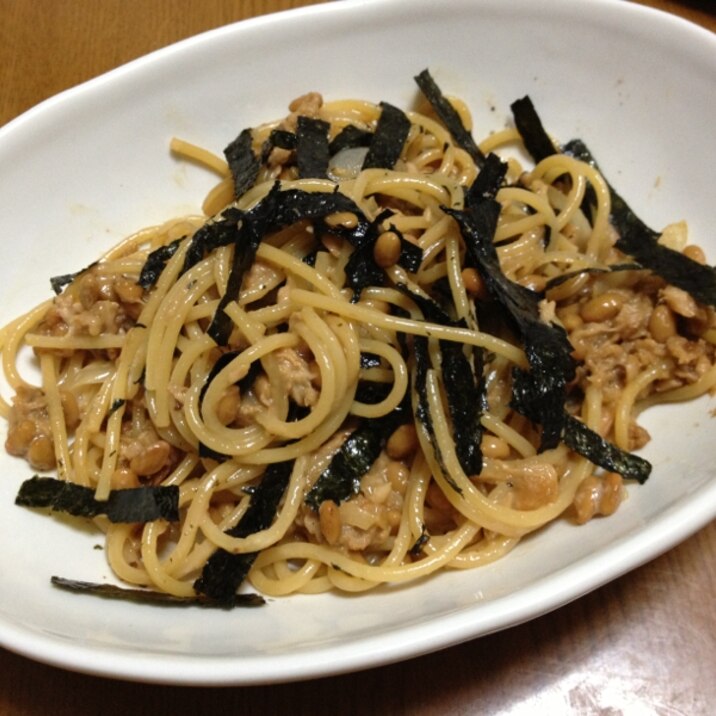 ドレッシングで☆納豆とツナのパスタ